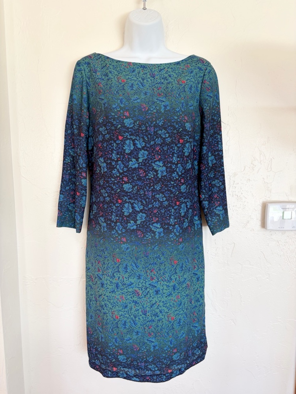 Marchesa Voyage Teal Blue Floral Degrade Shift Cocktail Dress Sz 4